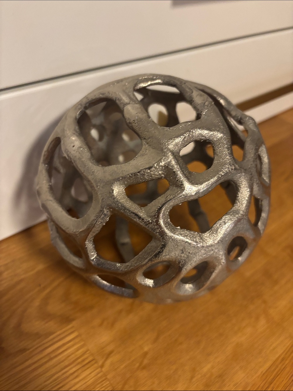 Decorative Openwork Metal Sphere - Silver colored Home Art Accent 6” sphere